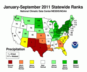Jan-Sept 2011 Precipitation ranks by state
